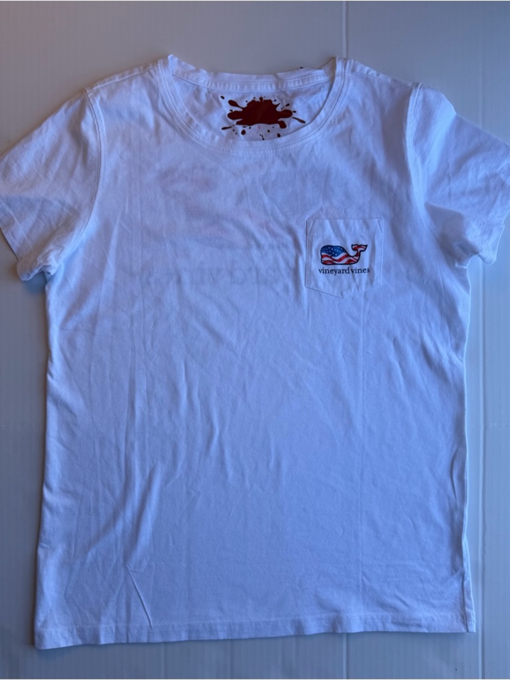 Vineyard Vines Women’s Flag Whale Pocket Tee Size S White New w/ Flaw - Picture 2 of 6